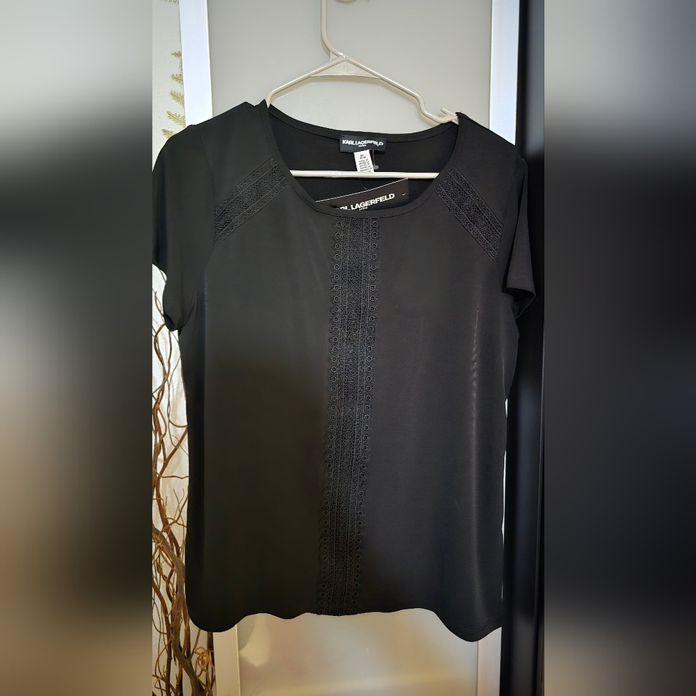 Karl Lagerfeld Black Lace Accent Top